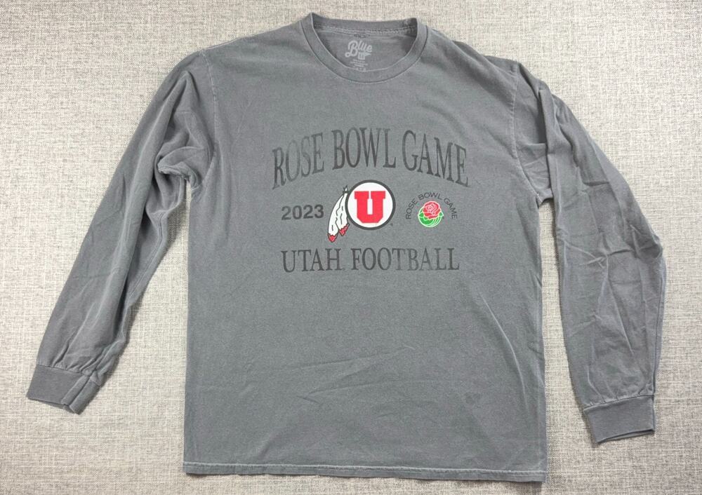 Utah Utes 2023 Rose Bowl Long Sleeve Shirt Mens L Blue 84 Football Gray NCAA